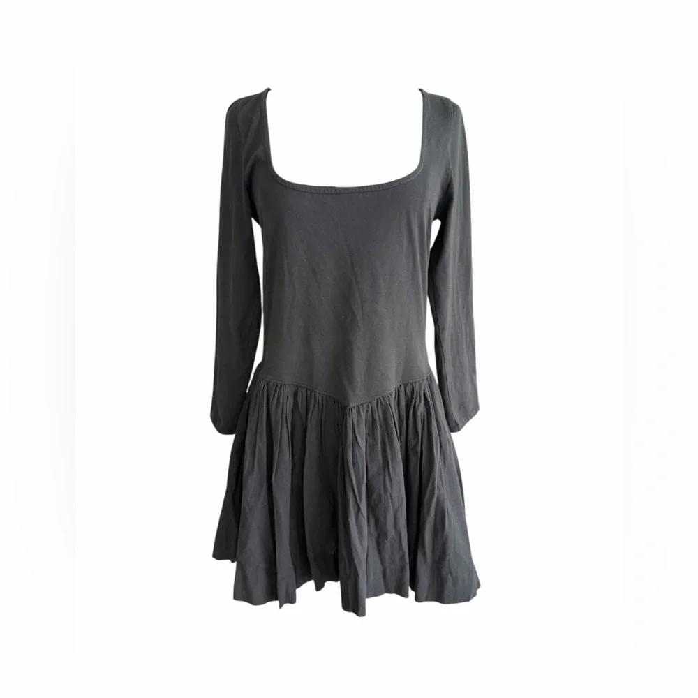 Free People Onda Long Sleeve Stretch Cotton Minidress Black Womens Large